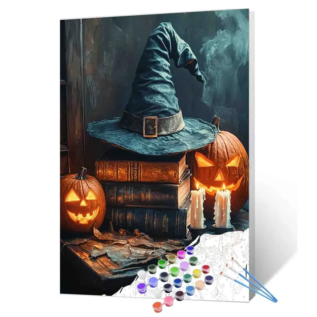 tucocoo-paint-by-numbers-witch-hat-and-pumpkins-malen-nach-zahlen-40x50 image 1