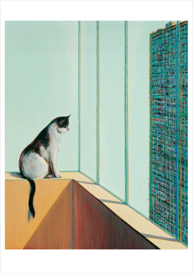 pomegranate-blank-notecards-wayne-thiebaud-cat-and-building-klappkarte image 1