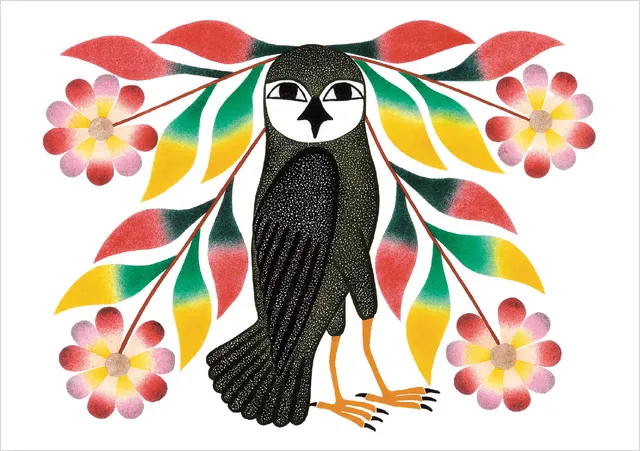 pomegranate-owl-s-bouquet-geburtstagskarte-kenojuak-ashevak image 1