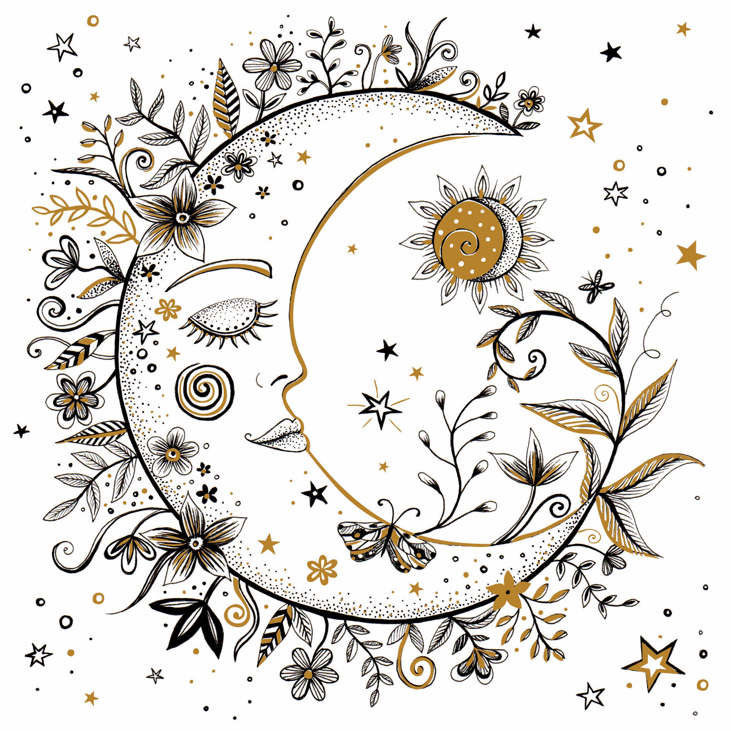 otter-house-ink-moon-floral-moon-gru-karte-goldfolie image 1