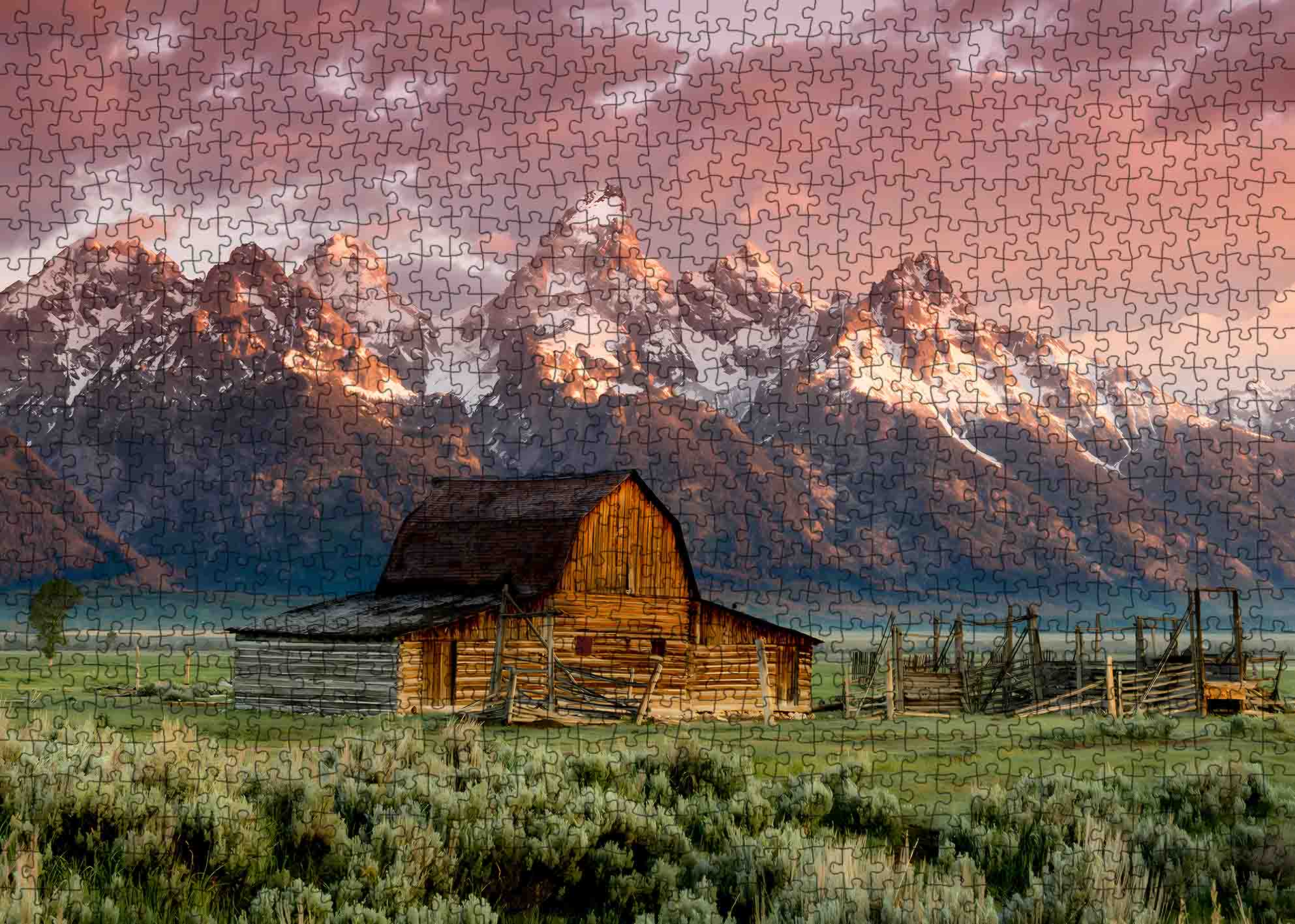 tucocoo-jigsaw-puzzles-rustic-barn-beneath-mountain-peaks-puzzle-1000-berge image 2