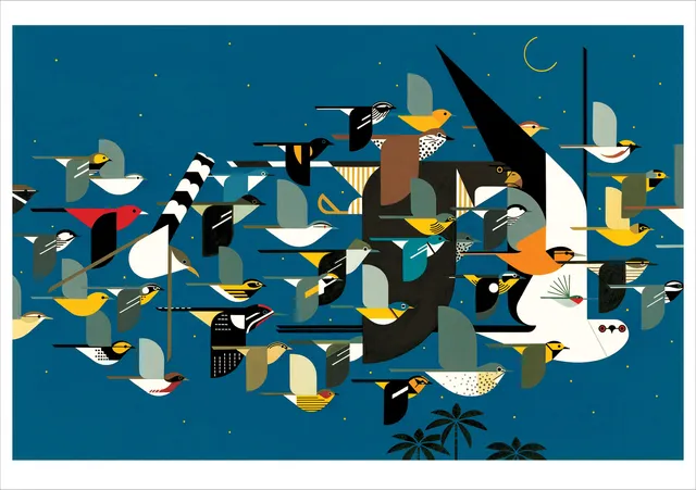 pomegranate-charley-harper-mystery-of-the-missing-migrants-karte-blanko image 1