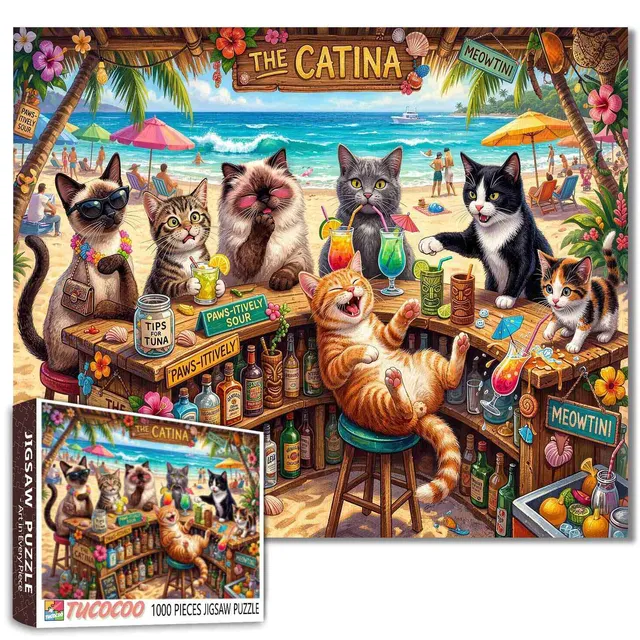 tucocoo-beachside-cat-cocktail-party-puzzle-1000-teile-strand image 1