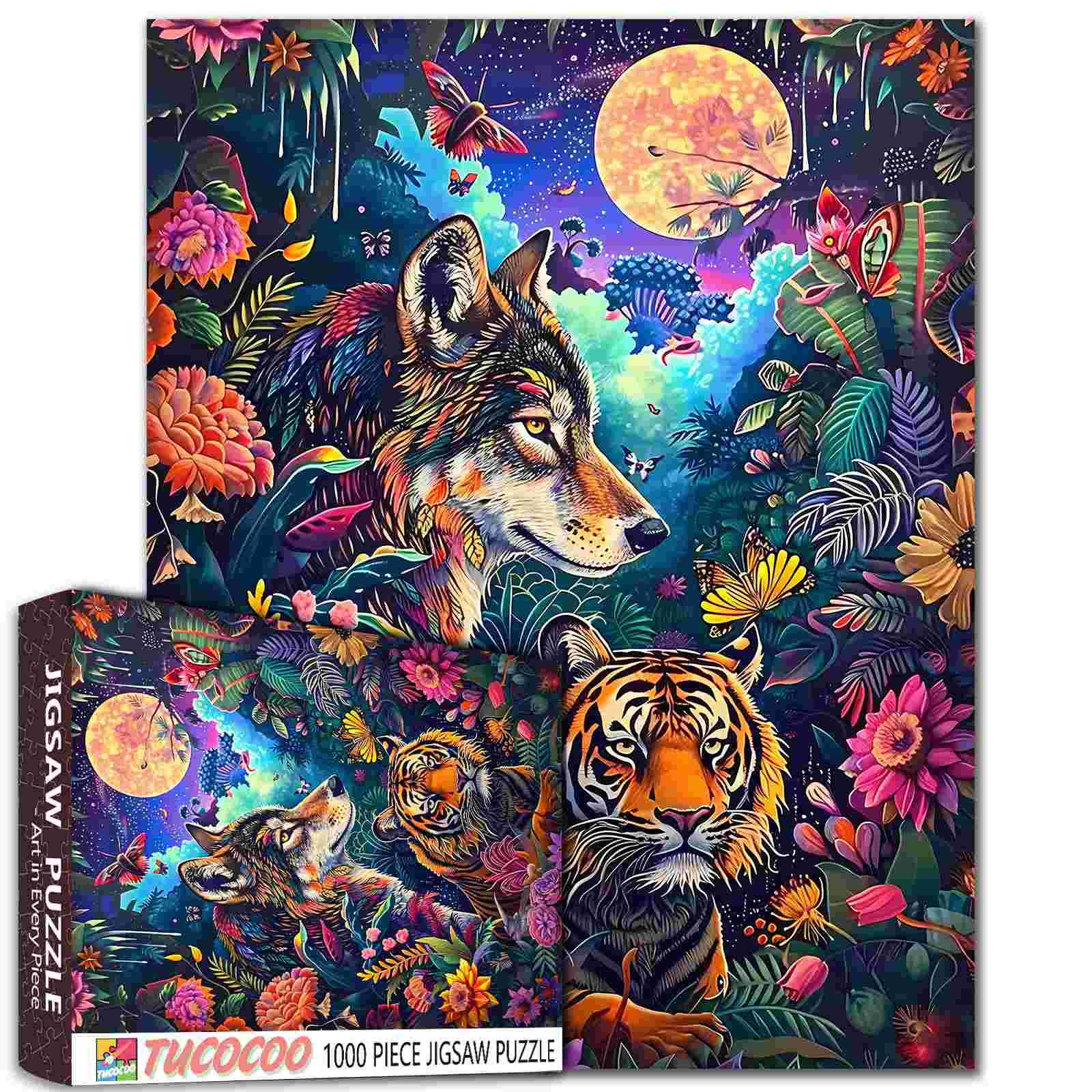 tucocoo-wolf-and-tiger-colorful-forest-puzzle-1000-teile image 1