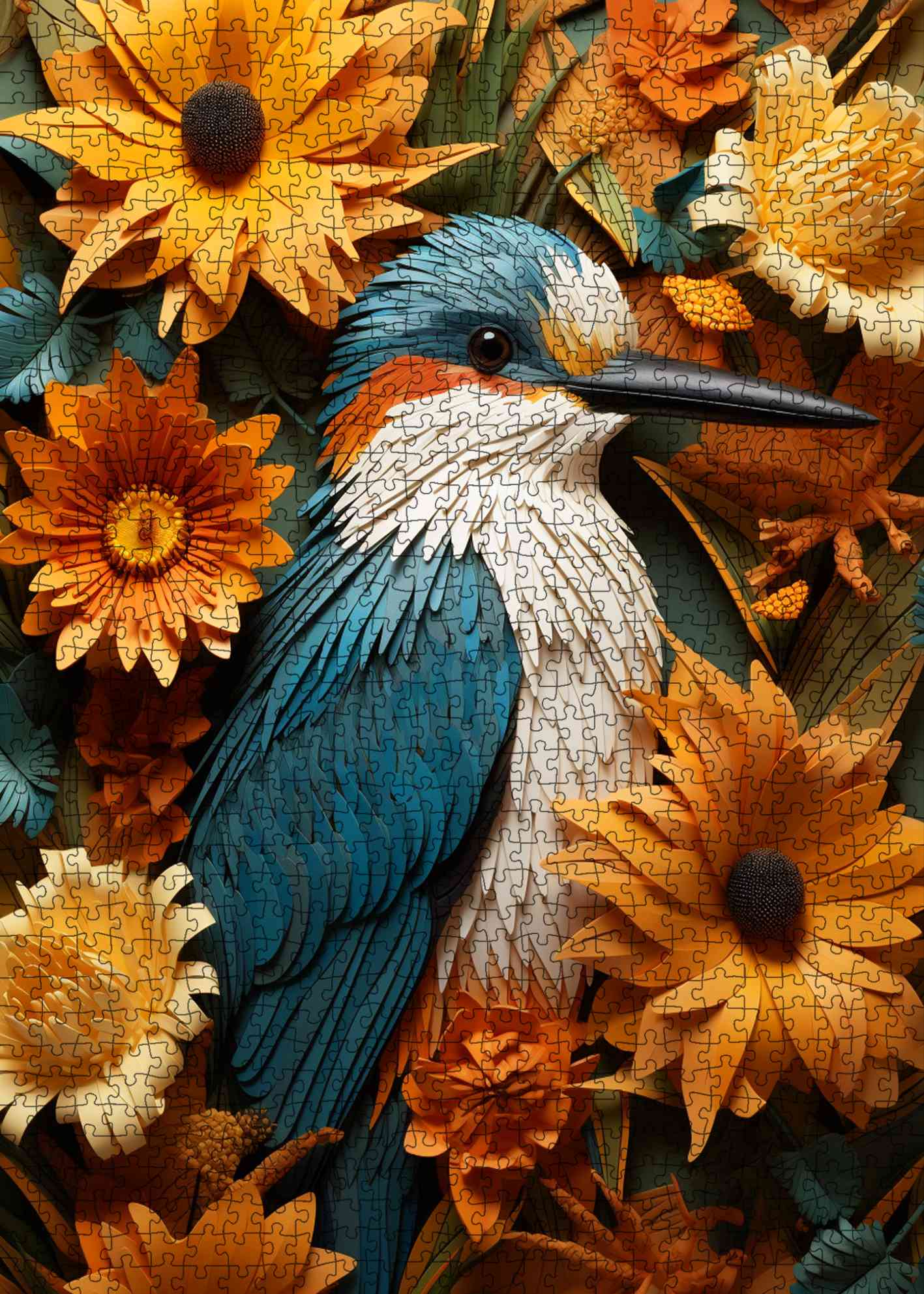 tucocoo-jigsaw-blue-kingfisher-sunflowers-puzzle-1000-teile-vogel image 2