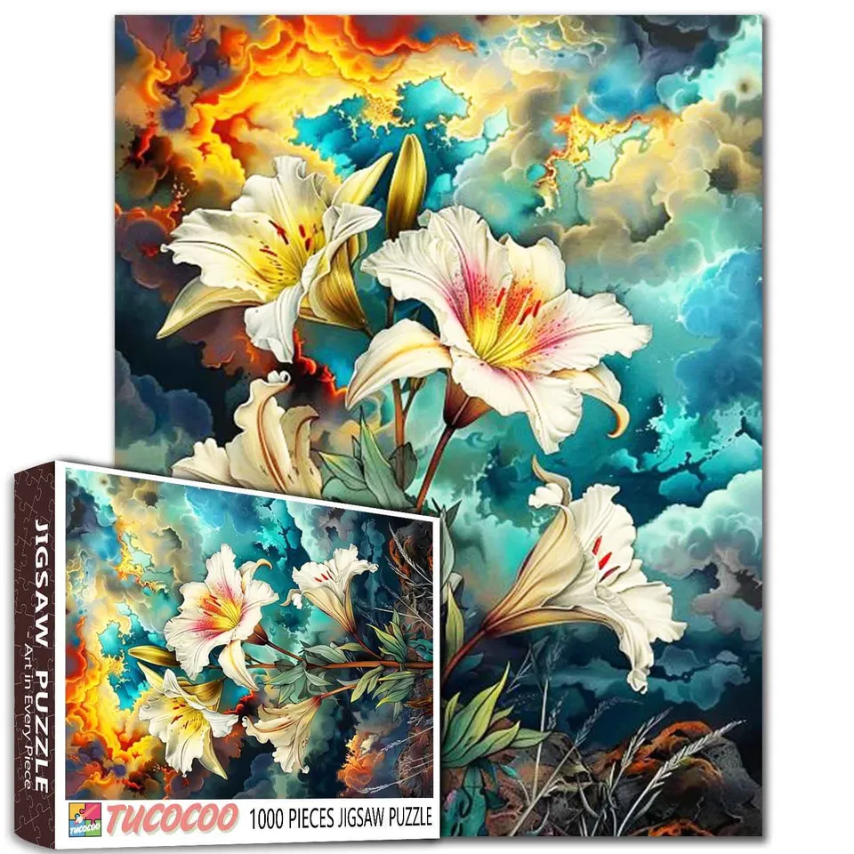 tucocoo-burning-sky-white-lily-puzzle-1000-teile-blumen image 1
