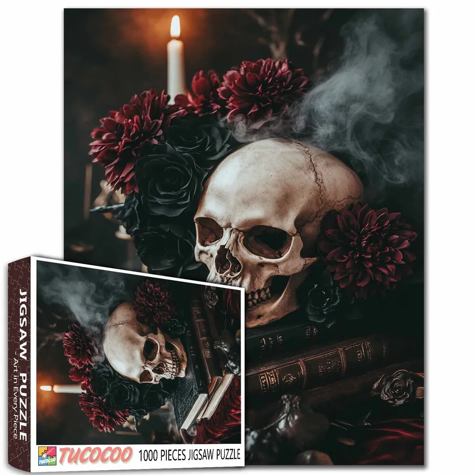 tucocoo-skull-roses-candlelight-puzzle-1000-teile-totenkopf image 1