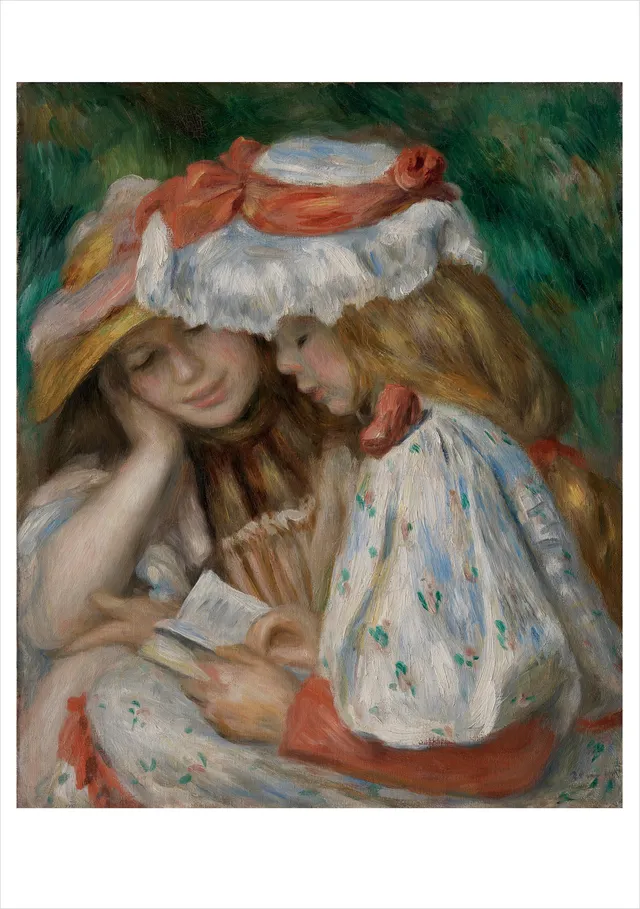 pomegranate-blank-notecards-renoir-two-girls-reading-klappkarte image 1