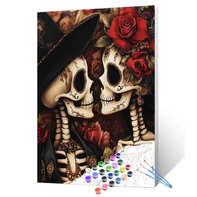 tucocoo-paint-by-numbers-skeleton-lovers-roses-malbild-40x50 image 1