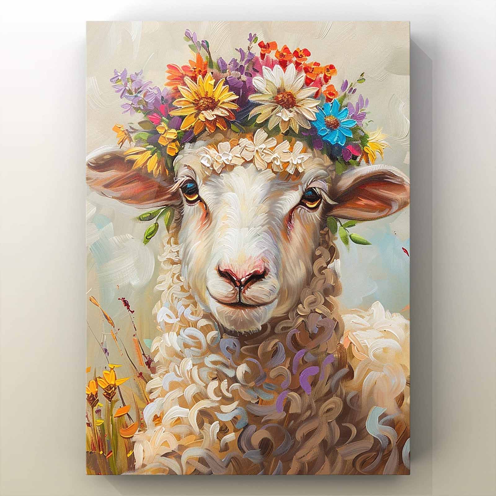 tucocoo-schaf-mit-blumenkranz-leinwandbild-30x40-ungerahmt image 2