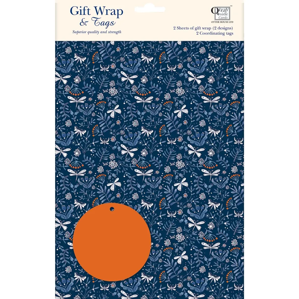 otter-house-oriental-blue-geschenkpapier-2-bogen-mit-anh-nger image 1