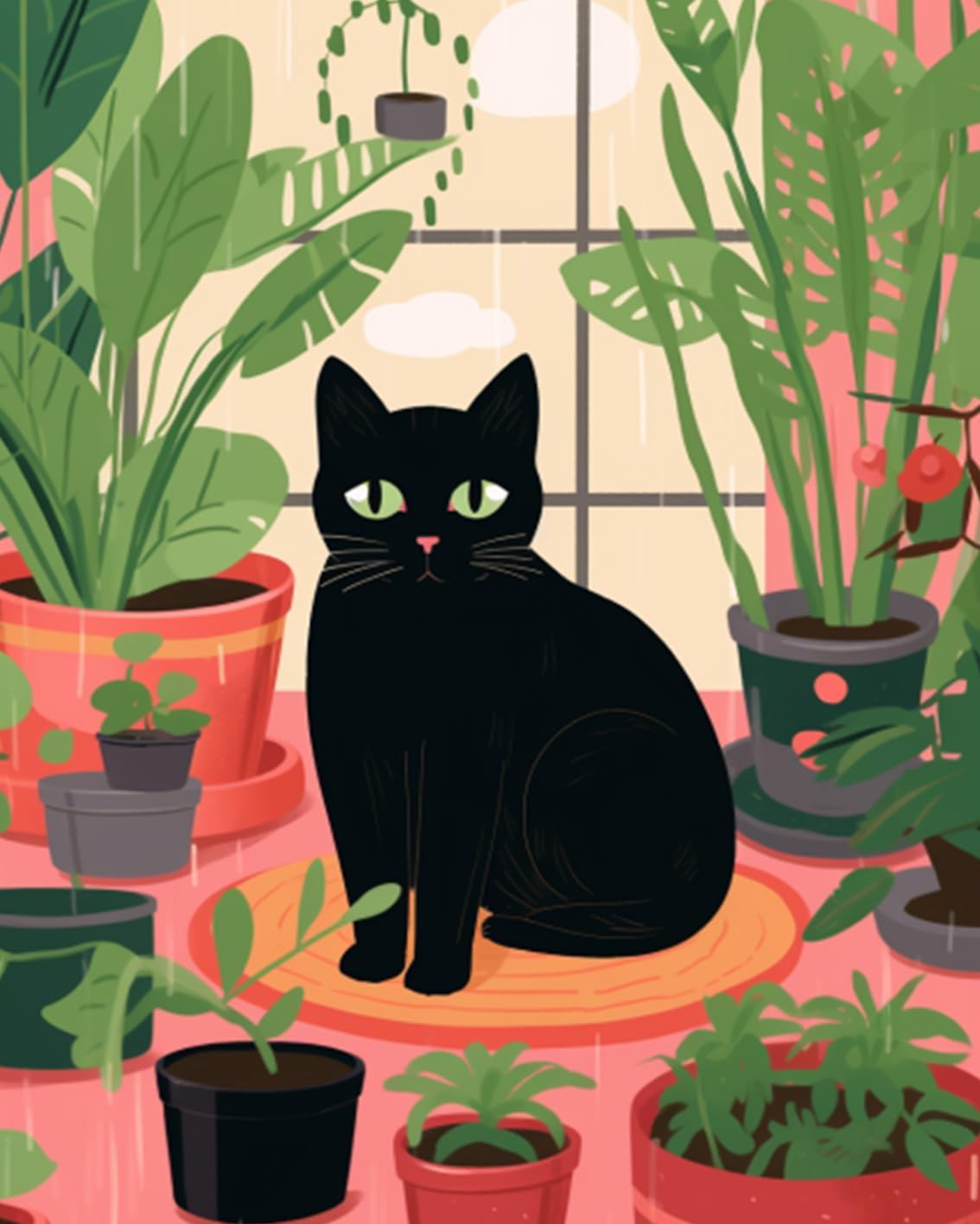 tucocoo-black-cat-potted-plant-malen-nach-zahlen-katze-40x50 image 2