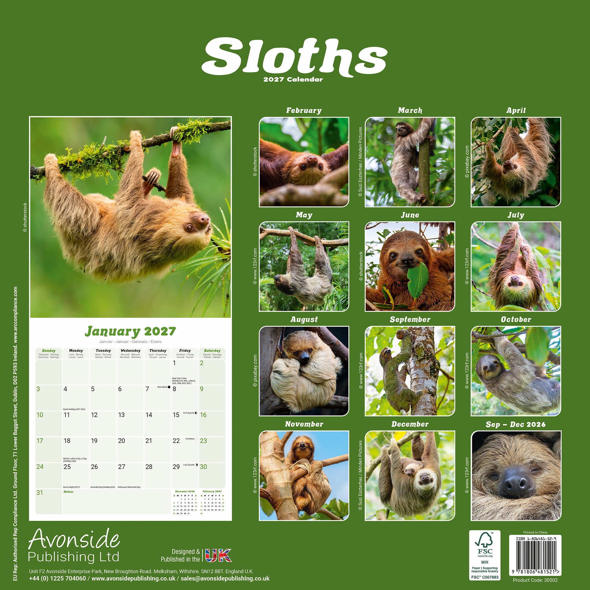 otter-house-sloths-wandkalender-2027-faultier image 2