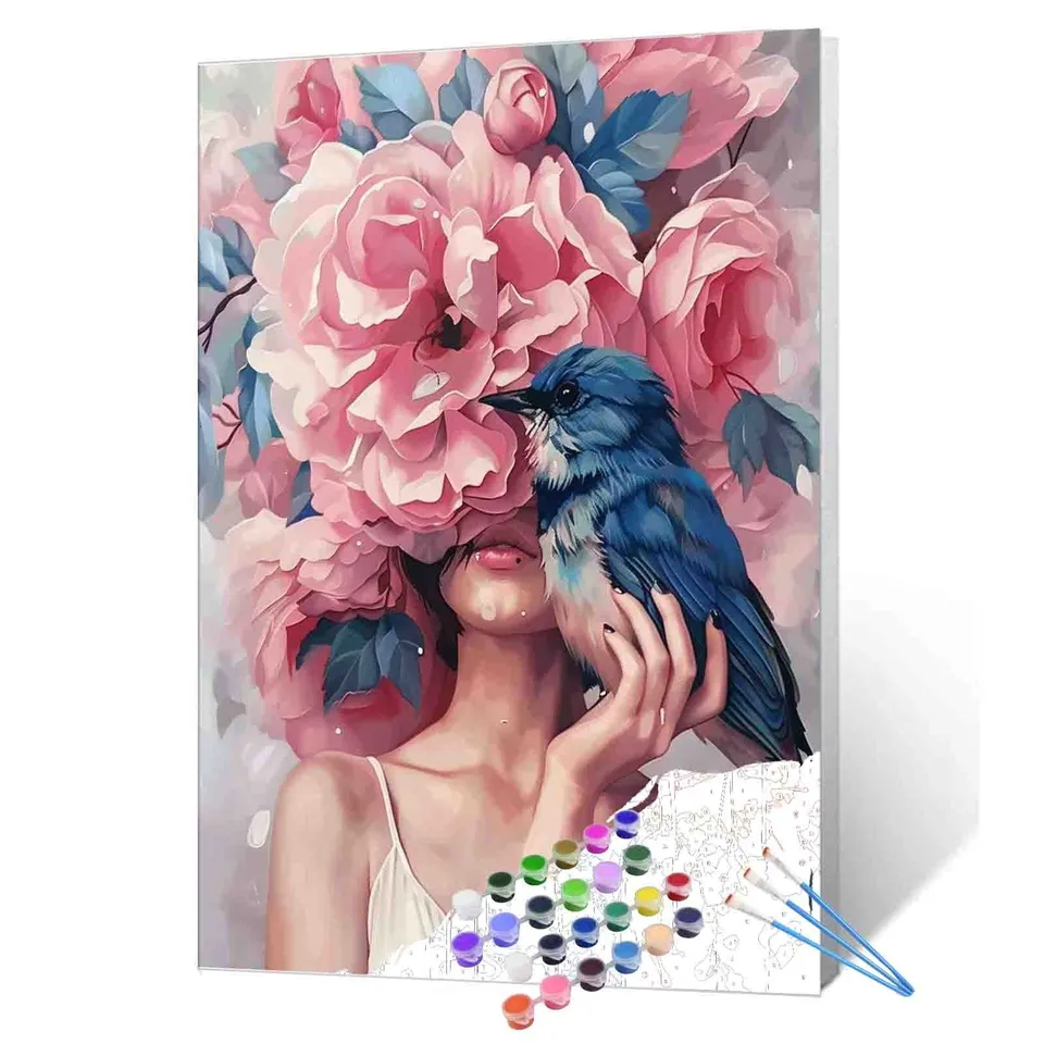 tucocoo-blue-bird-pink-flower-malen-nach-zahlen-40x50 image 1