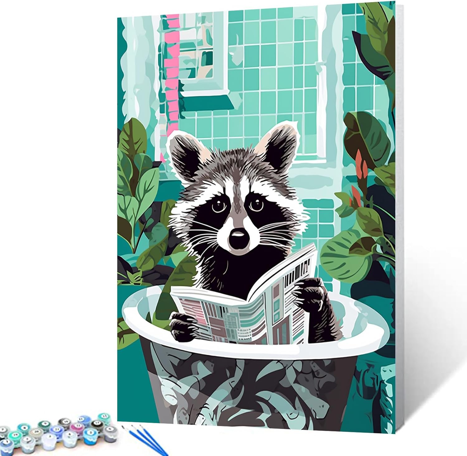 tucocoo-raccoon-reading-newspaper-malen-nach-zahlen-waschb-r image 1