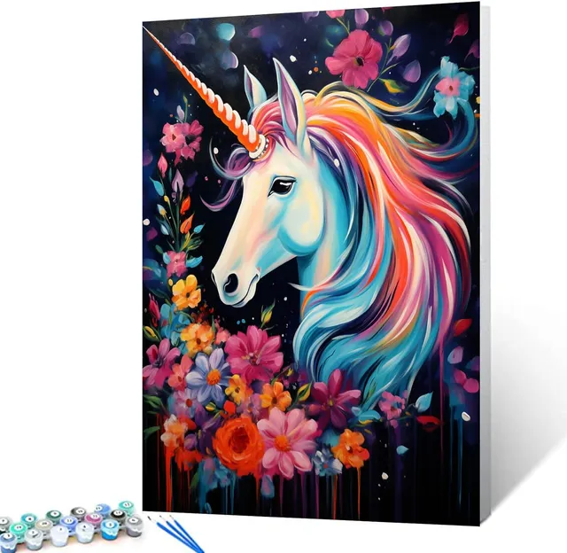 tucocoo-paint-by-numbers-einhorn-mit-blumen-malen-nach-zahlen-40x50 image 1