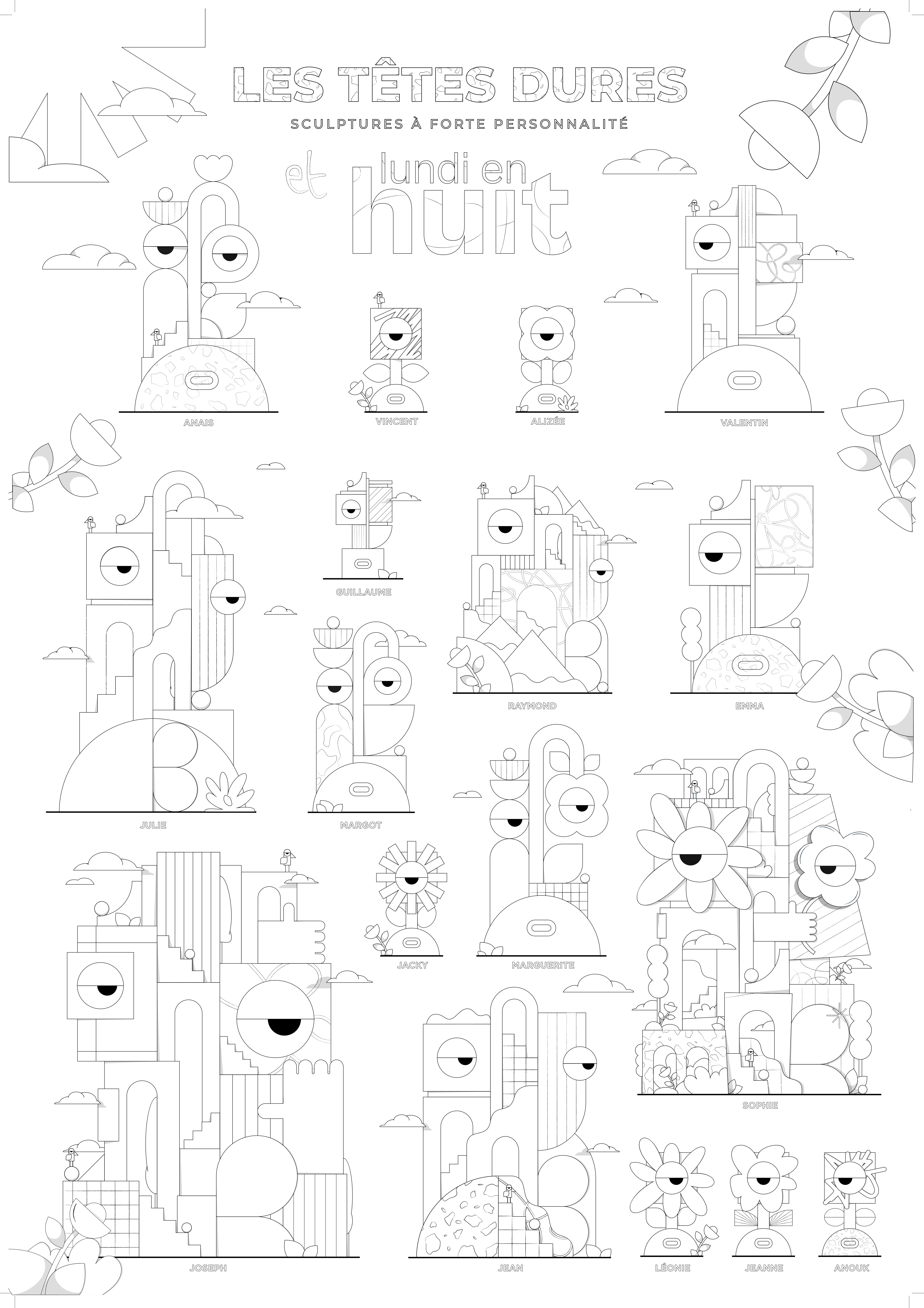 lundi-en-huit-coloriage-riesen-ausmalbild-t-tes-dures-xxl-100x70 image 3