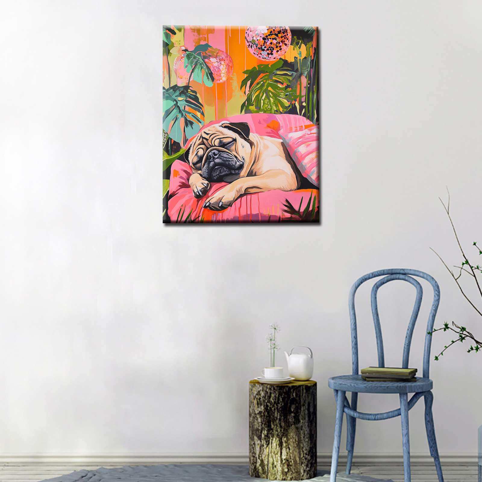 tucocoo-sleeping-pug-leinwandbild-30x40-cm-mops-tropen image 2