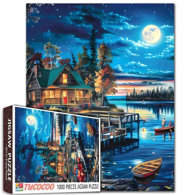 tucocoo-lake-night-cabin-puzzle-1000-teile-landschaft image 1