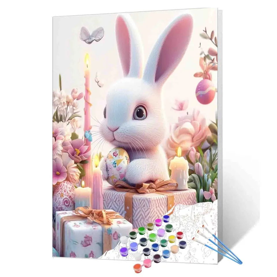 tucocoo-white-bunny-with-easter-gifts-malen-nach-zahlen-40x50-ohne-rahmen image 1