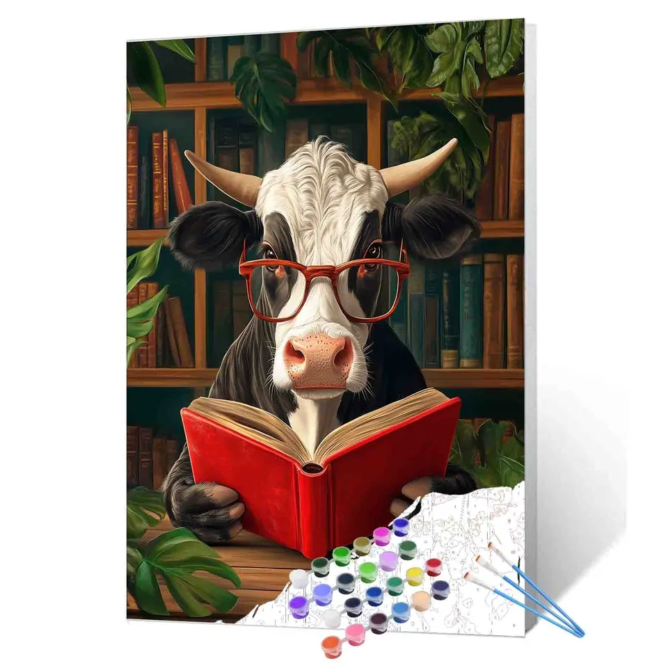tucocoo-cow-reading-library-malen-nach-zahlen-16x20-kuh image 1