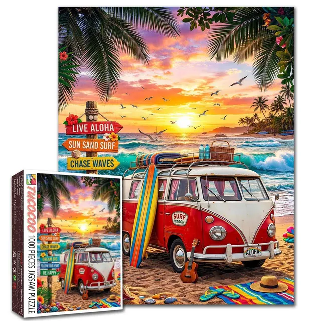tucocoo-aloha-surf-wagon-sunset-puzzle-1000-teile-strand image 1