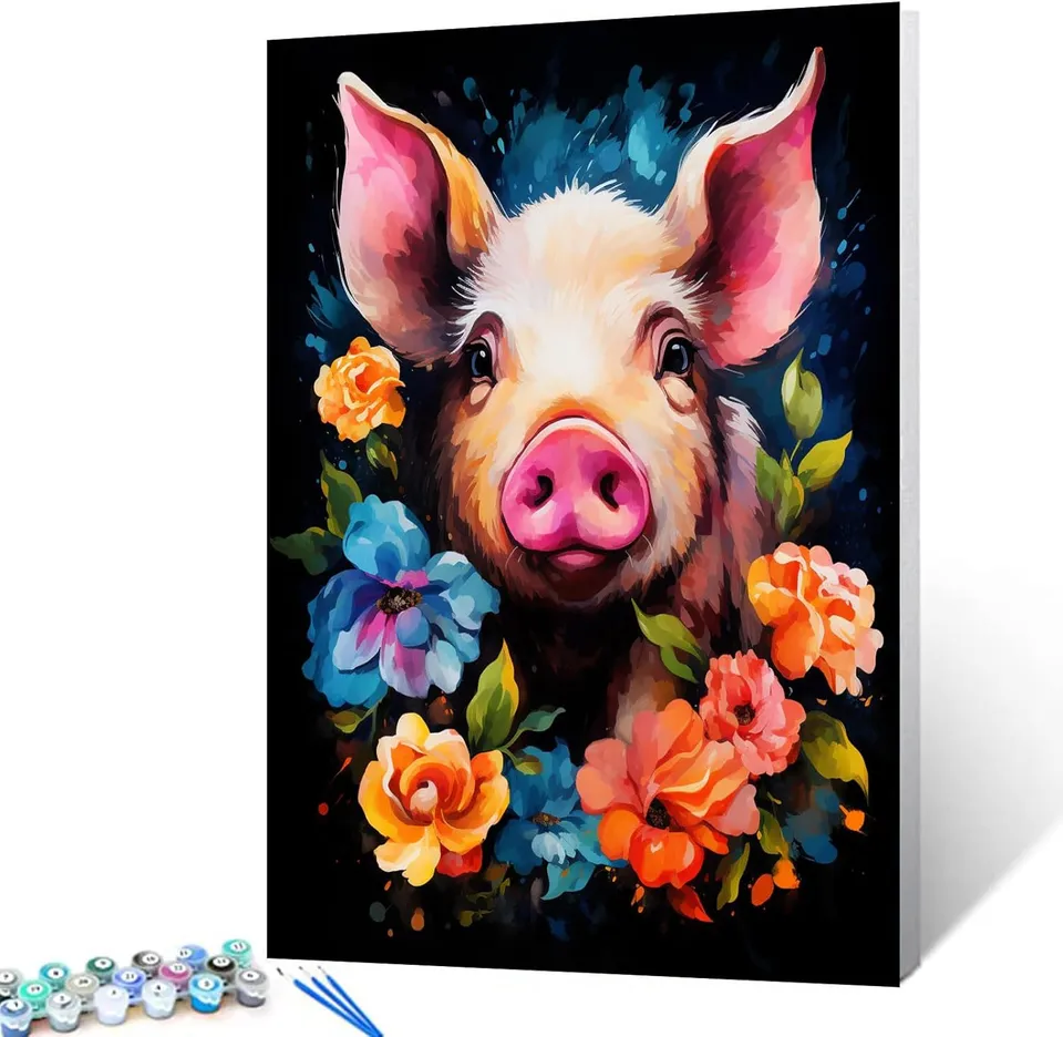 tucocoo-cute-piglet-and-flowers-malen-nach-zahlen-schwein image 1