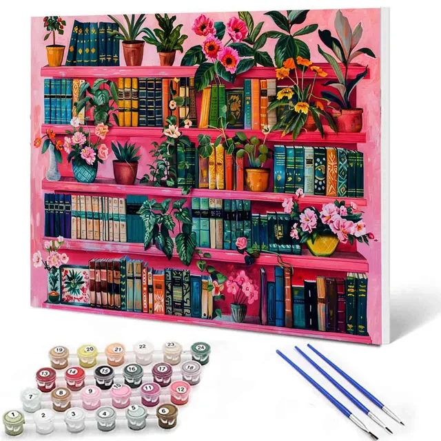 tucocoo-pink-bookshelf-malen-nach-zahlen-40x50cm-blumen image 1