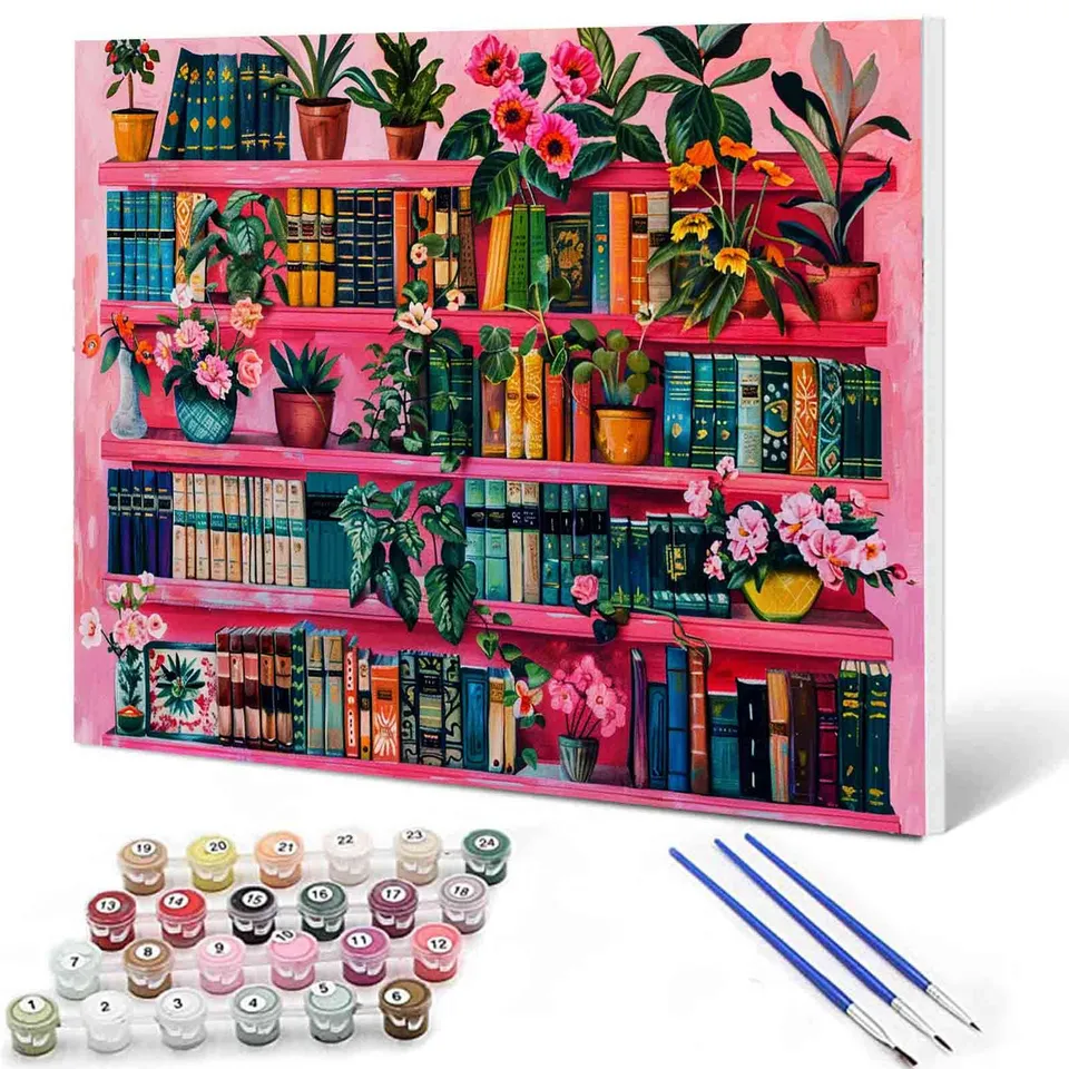 tucocoo-pink-bookshelf-malen-nach-zahlen-40x50cm-blumen image 1