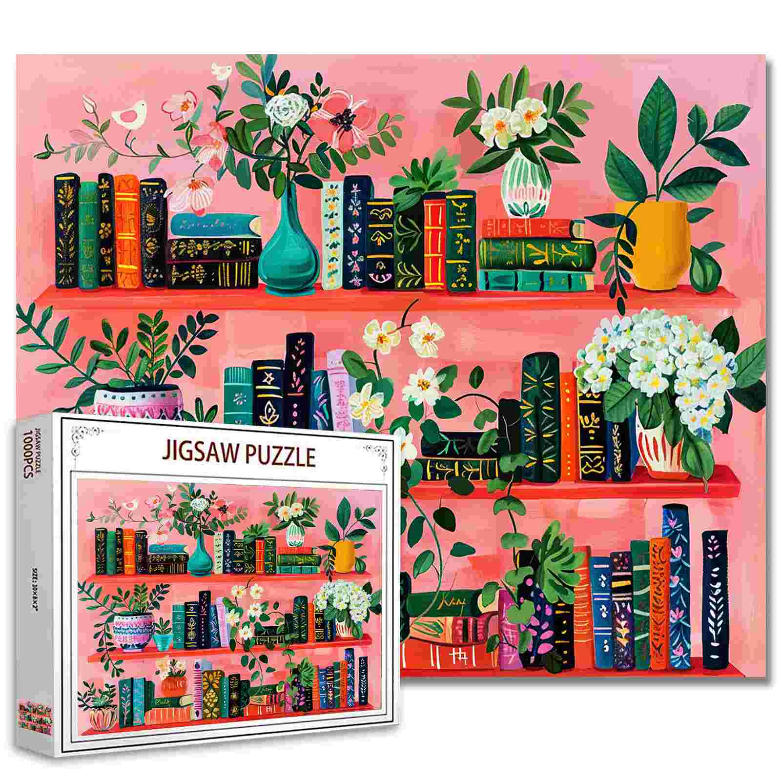 tucocoo-bookshelf-and-flowers-puzzle-1000-teile-b-cher image 1