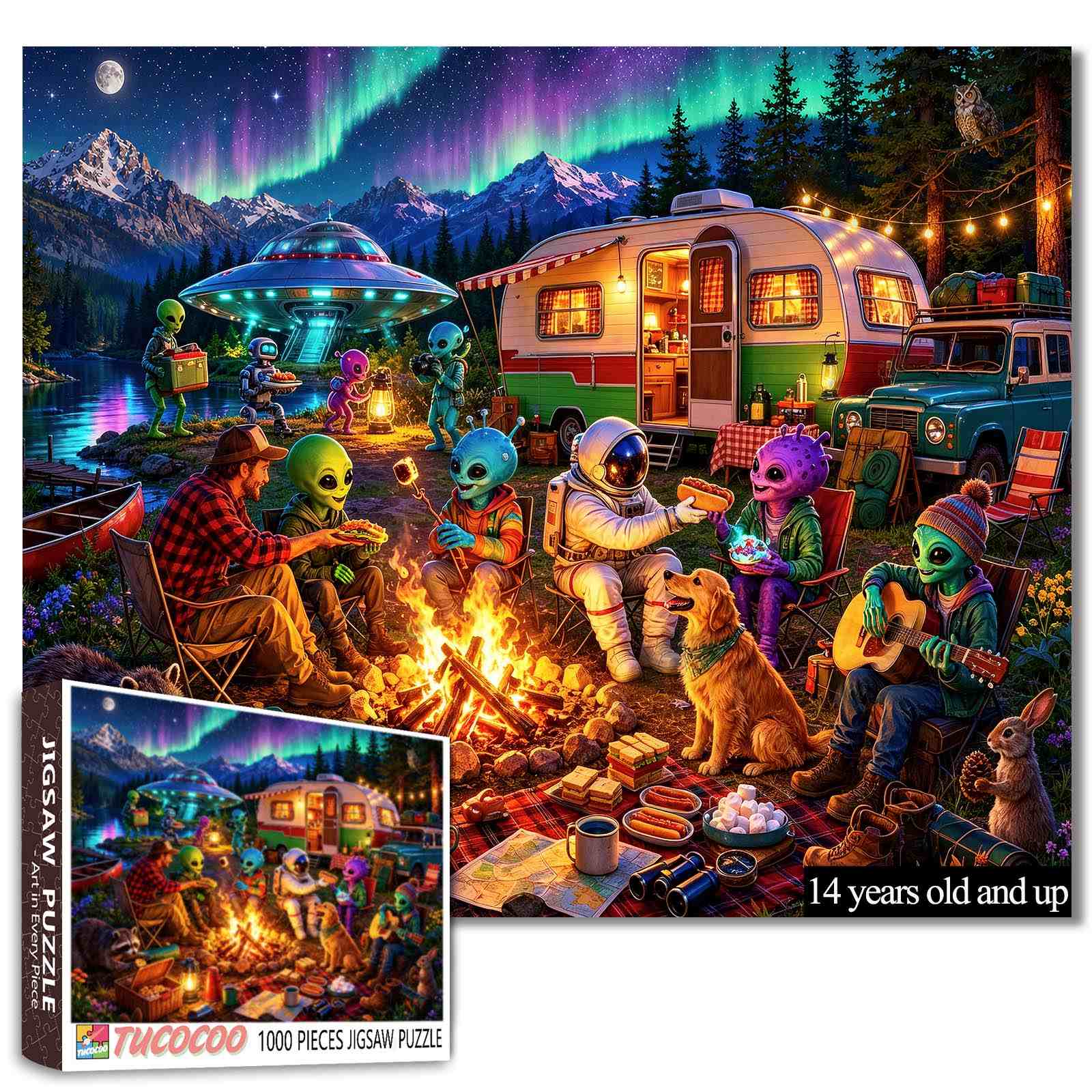 tucocoo-jigsaw-alien-camping-puzzle-1000-teile-nordlichter image 1