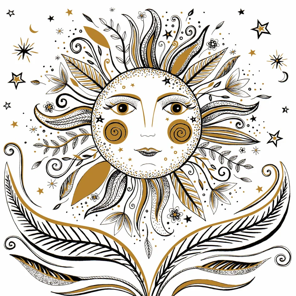 otter-house-ink-moon-gru-karte-floral-sun-blume-sonne-goldfolie image 1