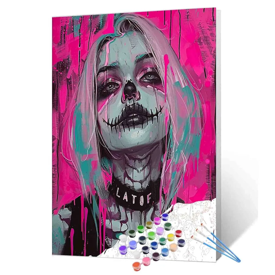 tucocoo-paint-by-numbers-pink-graffiti-skeleton-girl-malen-nach-zahlen image 1