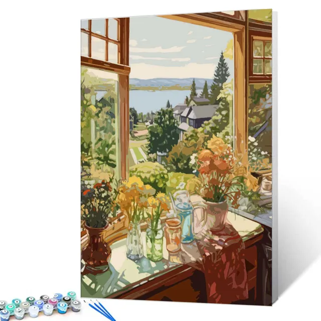 tucocoo-paint-by-numbers-sunny-garden-view-kitchen-window-40x50 image 1
