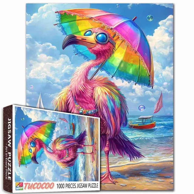 tucocoo-jigsaw-puzzles-colorful-flamingo-puzzle-1000-teile-strand image 1