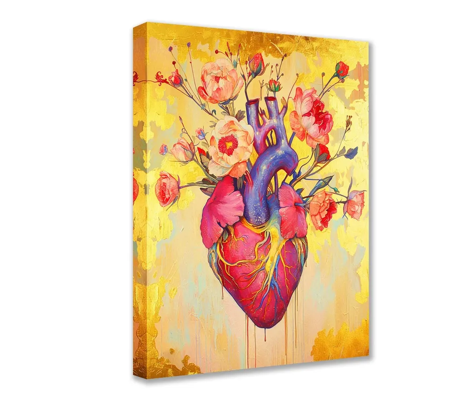 tucocoo-canvas-wall-art-herz-leinwandbild-30x40cm-gold-blumen image 1