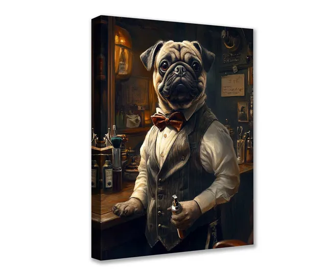 tucocoo-vintage-barber-pug-leinwandbild-mops-30x40-gerahmt image 1