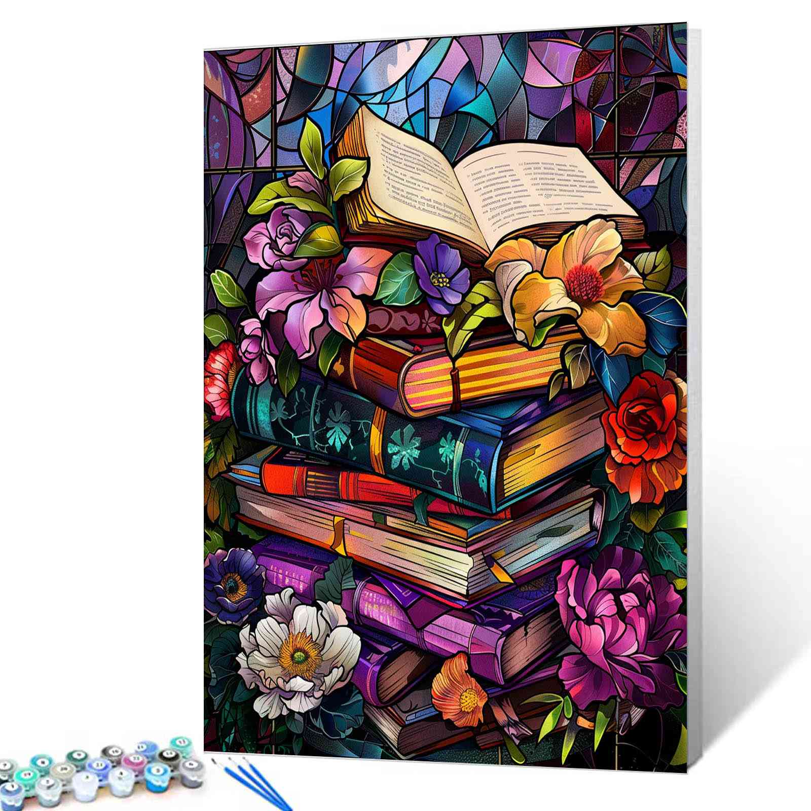 tucocoo-paint-by-numbers-stained-glass-books-flowers-malen-nach-zahlen-40x50 image 1