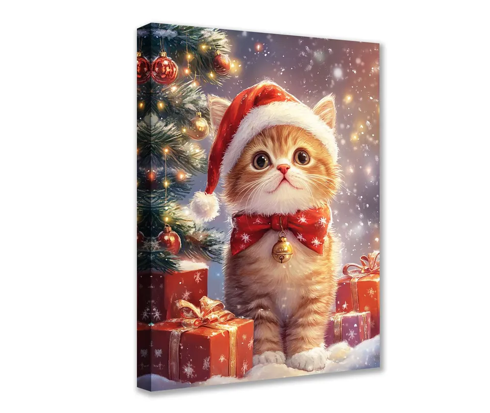 tucocoo-christmas-kitten-with-santa-hat-leinwandbild-30x40-gerahmt image 1