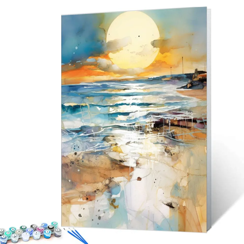 tucocoo-paint-by-numbers-golden-sunset-over-the-ocean-malen-nach-zahlen-40x50 image 1