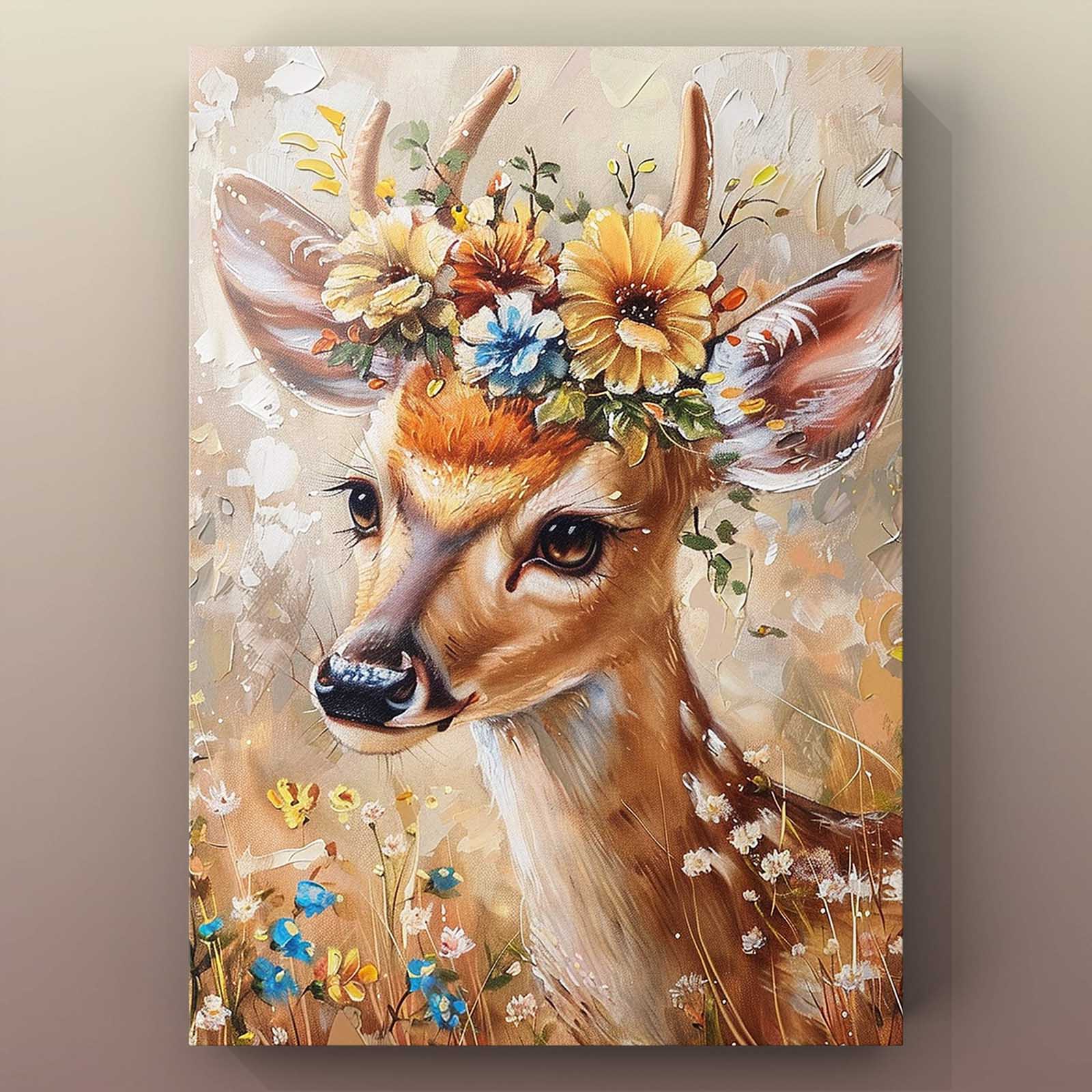 tucocoo-hirsch-mit-blumenkranz-leinwandbild-30x40cm-natur image 2
