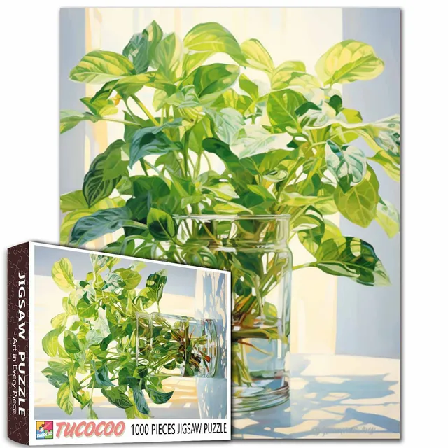 tucocoo-green-foliage-puzzle-1000-teile-gr-ne-bl-tter-vase image 1