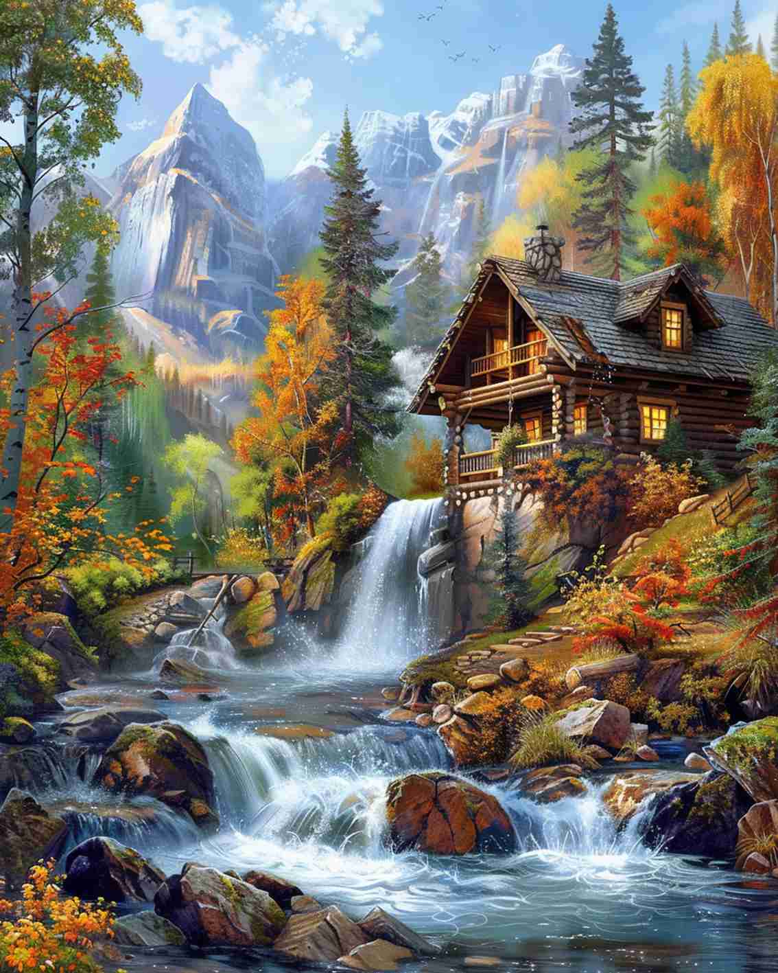 tucocoo-alpine-cabin-waterfall-malen-nach-zahlen-40x50-ohne-rahmen-berge image 2