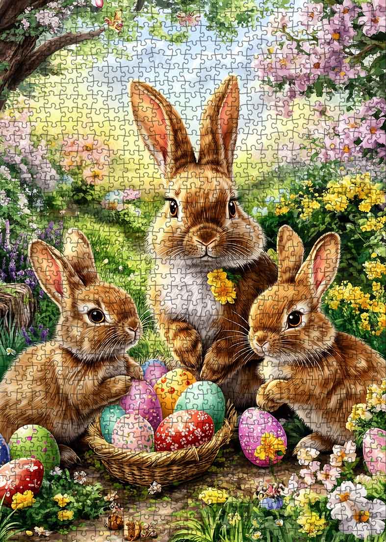 tucocoo-easter-bunny-family-with-colorful-eggs-puzzle-1000-teile-ostern image 2