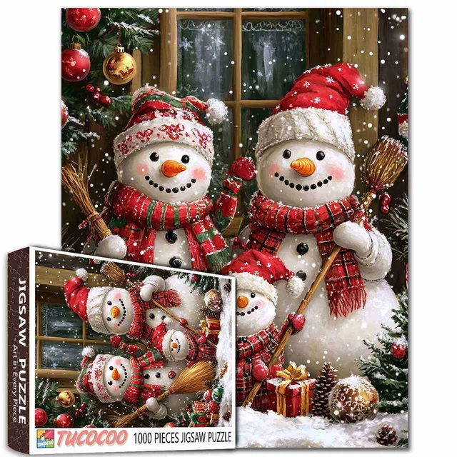 tucocoo-snowman-family-by-window-puzzle-1000-teile image 1