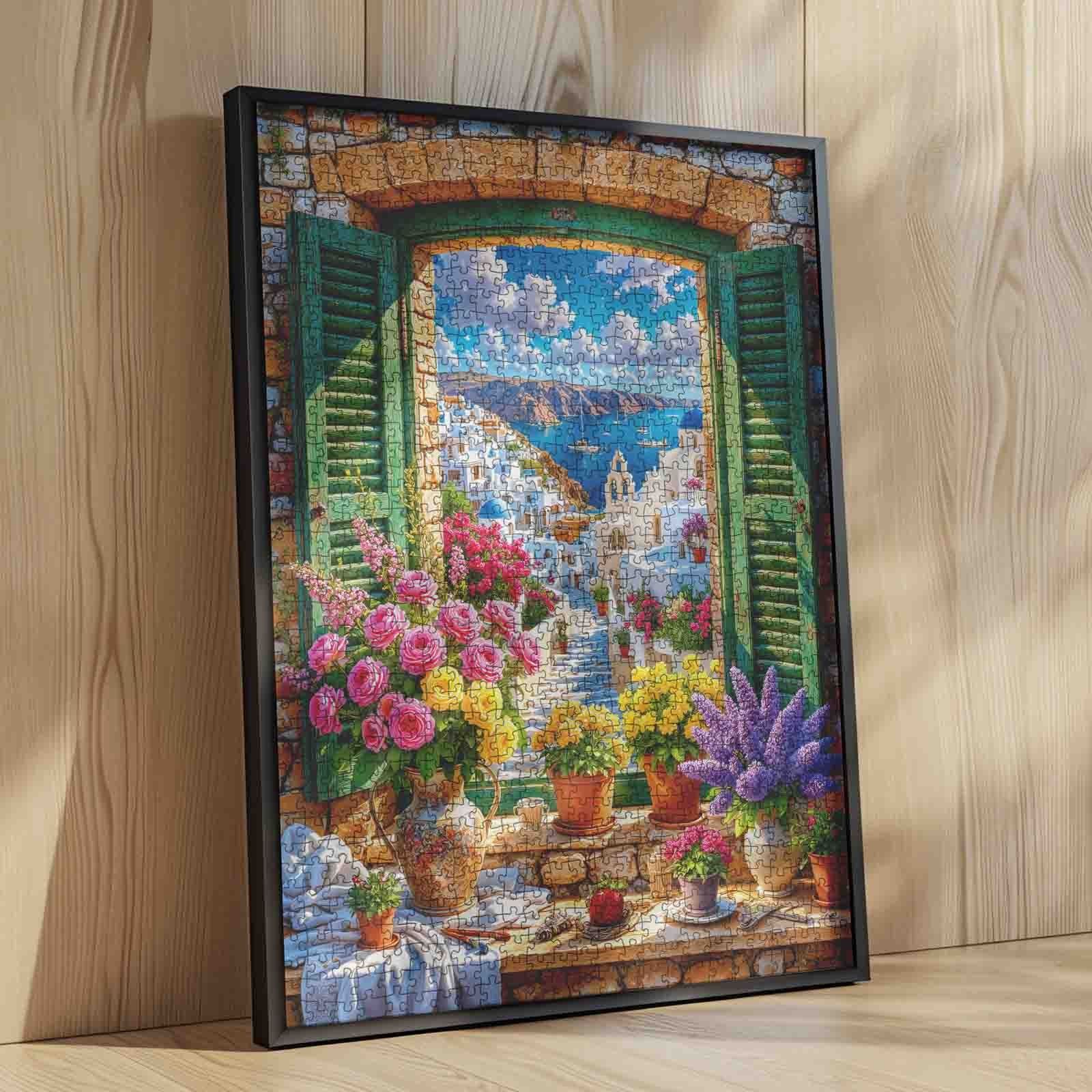 tucocoo-santorini-window-view-puzzle-1000-teile-blumenmotiv image 4