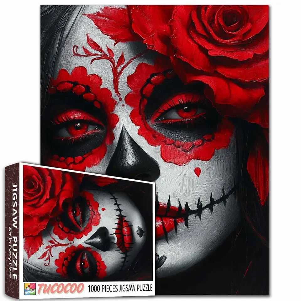 tucocoo-sugar-skull-red-rose-puzzle-1000-teile-portrait image 1