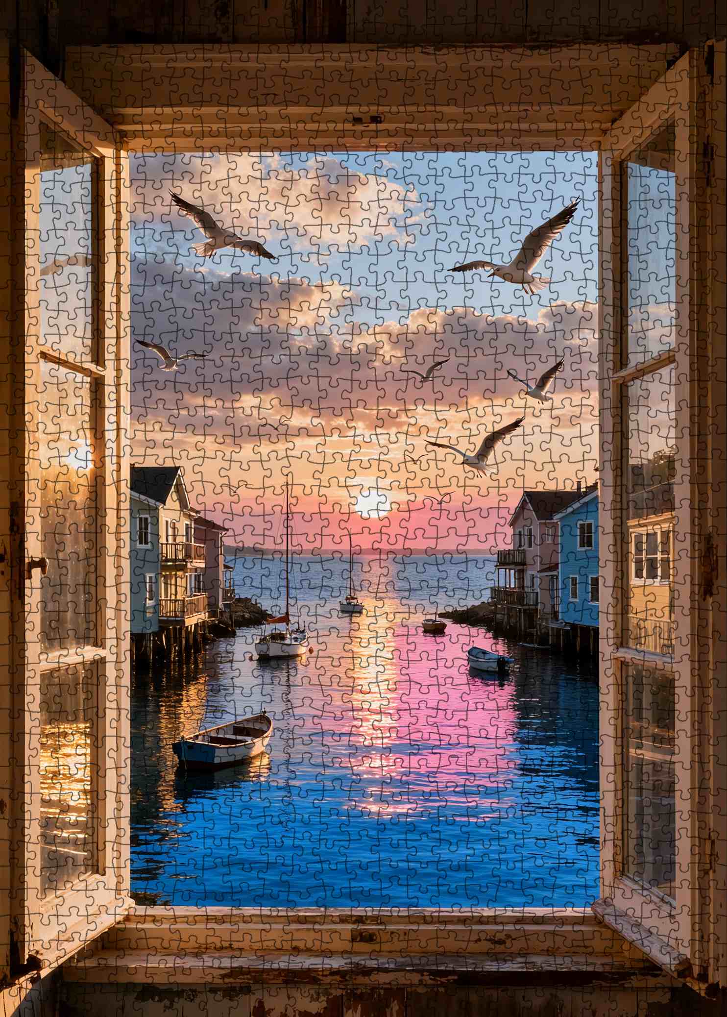 tucocoo-jigsaw-seaside-sunset-window-view-puzzle-1000-teile-meer image 2