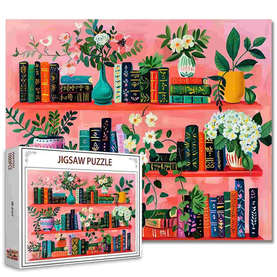 tucocoo-bookshelf-and-flowers-puzzle-1000-teile-b-cher image 1