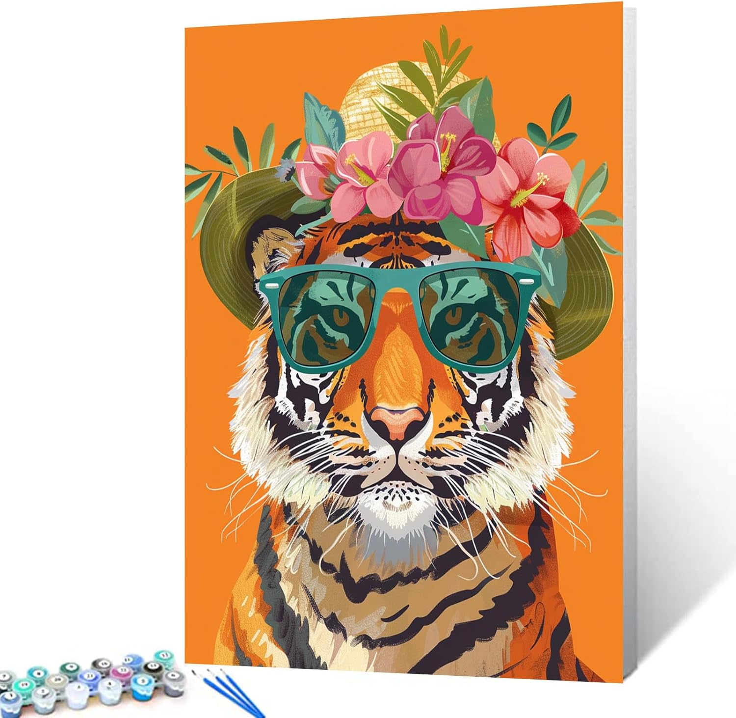 tucocoo-tiger-sunglasses-flower-hat-malen-nach-zahlen-40x50 image 1